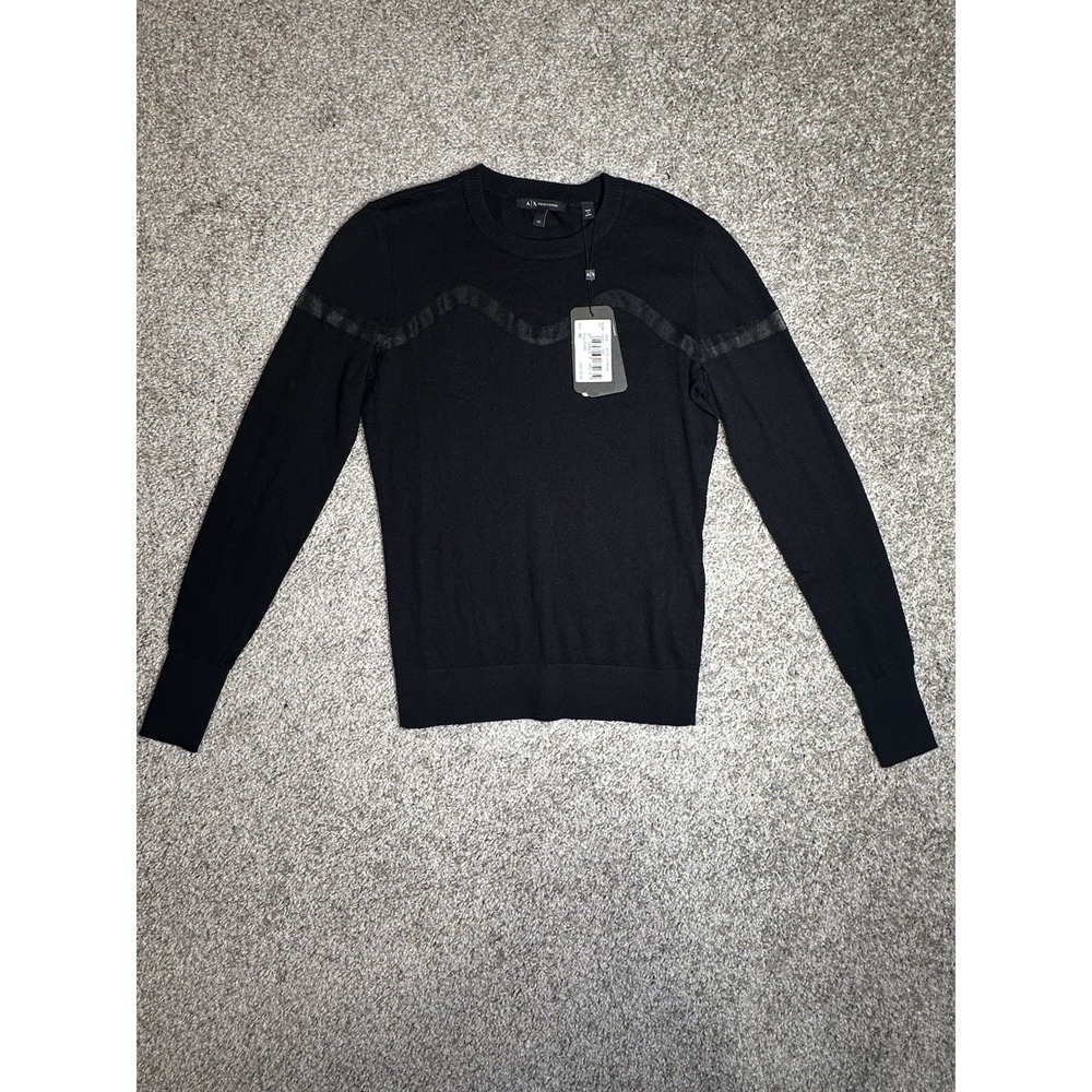 Armani Exchange Women's XS Black Sheer Mesh Stripe Pullover Sweater NWT